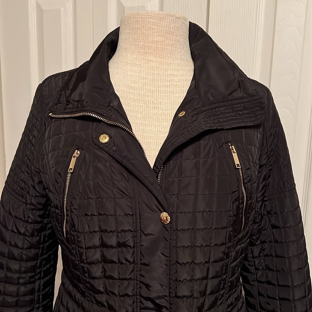 Michael Michael Kors Black Quilted Mid Length Coat Size Small